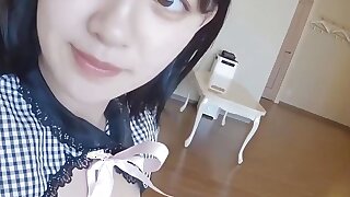 A Japanese beauty regarding black hair, and moreover big tits, after a blowjob, she cums in her mouth, uncensored